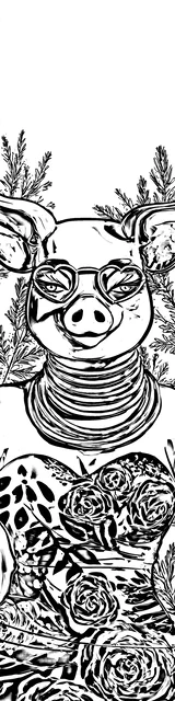Free colorable bookmarks of a pig wearing a dress